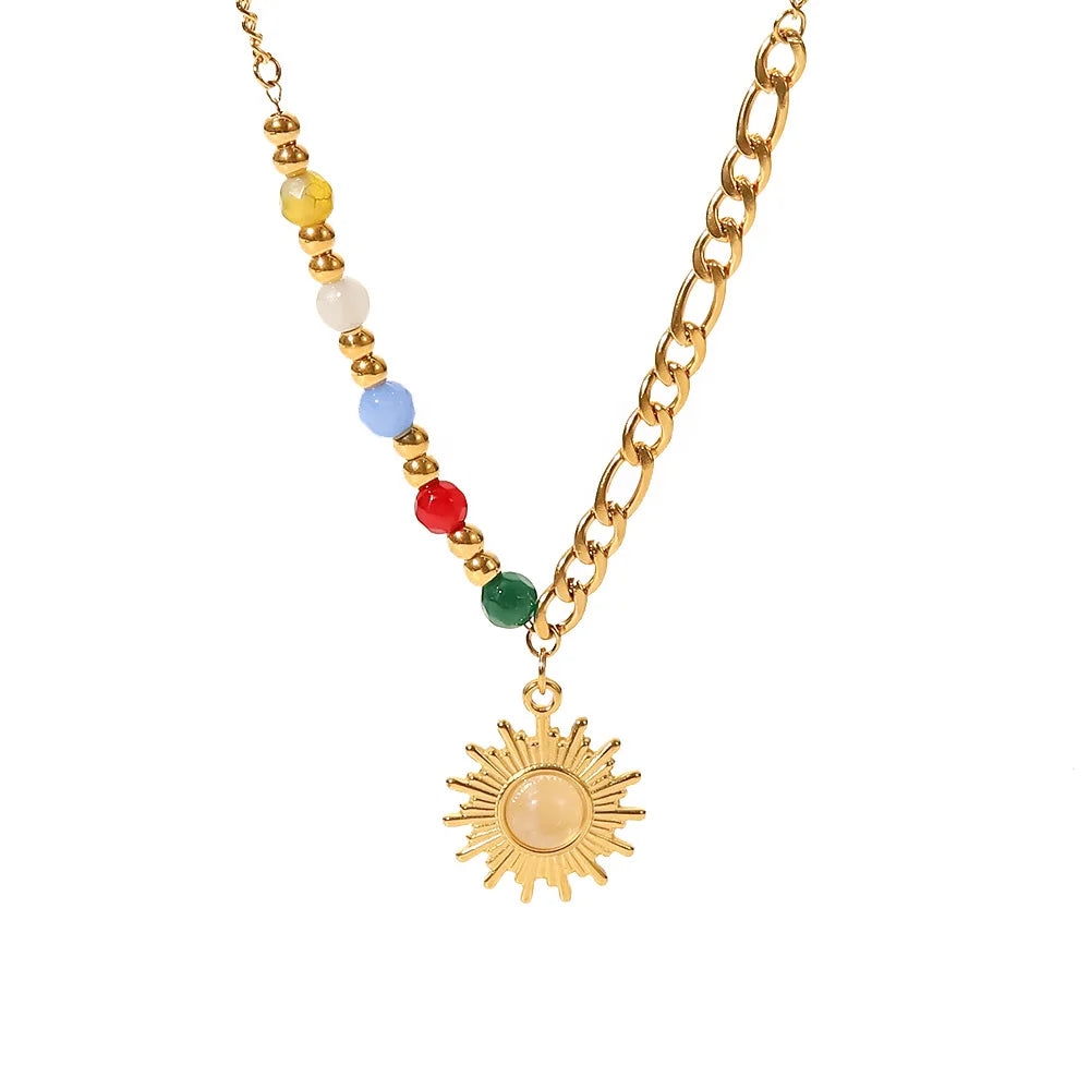 Opal Sun Beads Chain Pendant Necklace