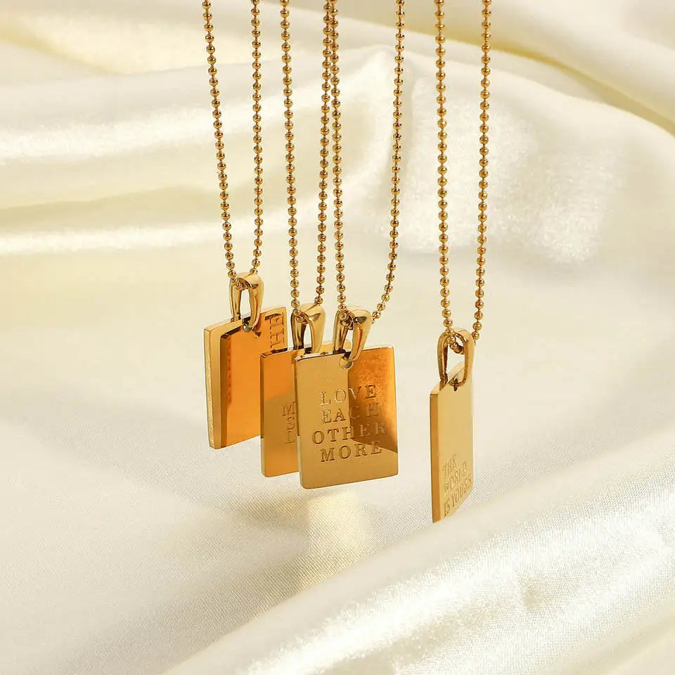 Golden Inspirational Square Pendant Necklace