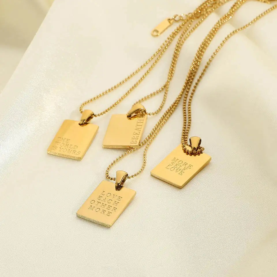 Golden Inspirational Square Pendant Necklace