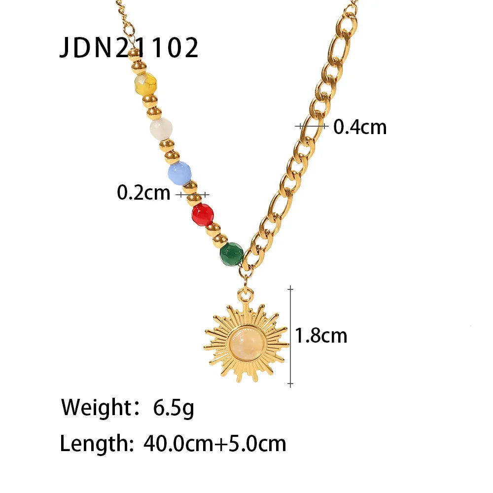 Opal Sun Beads Chain Pendant Necklace