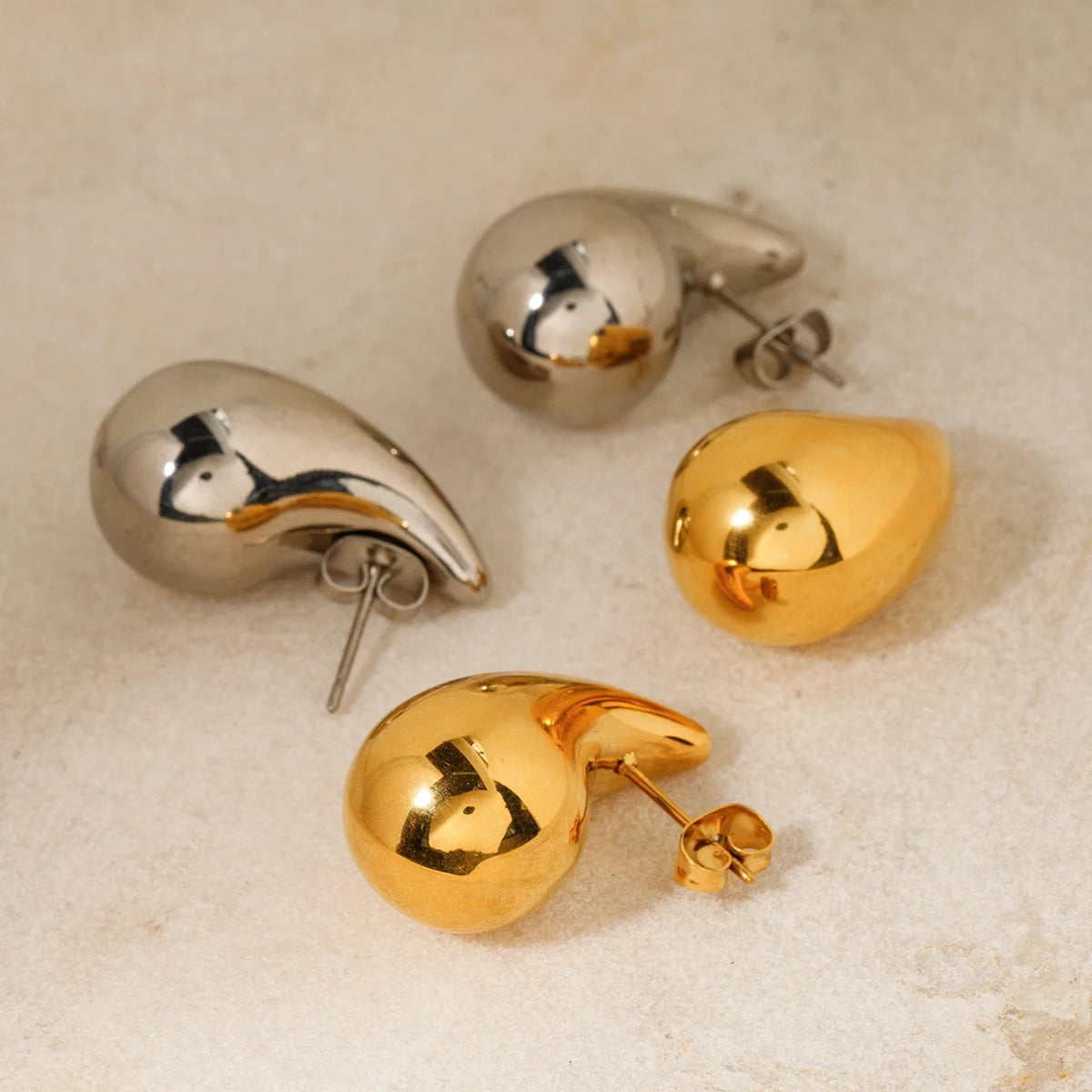 Golden Tear Drop Stud Earrings