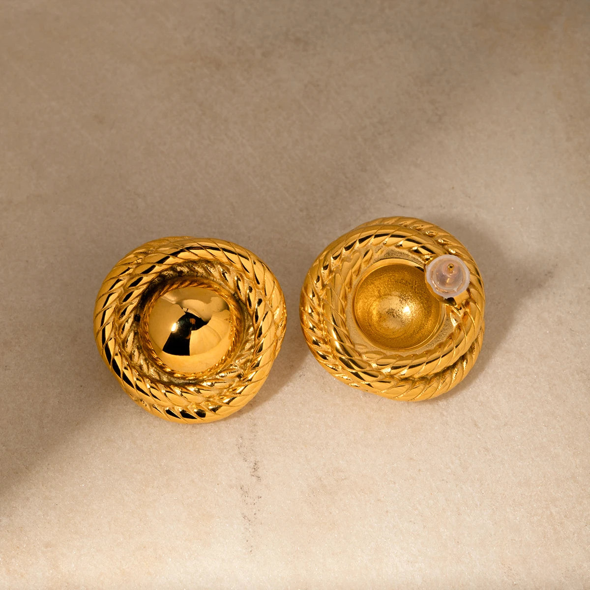 Golden Round Textured Stud Earrings