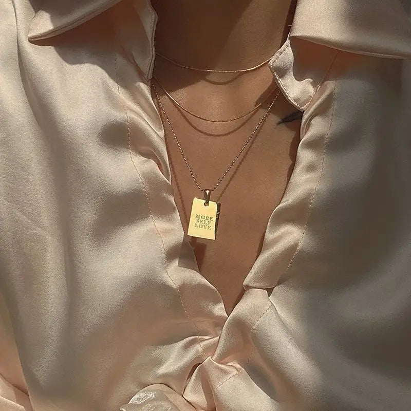 Golden Inspirational Square Pendant Necklace