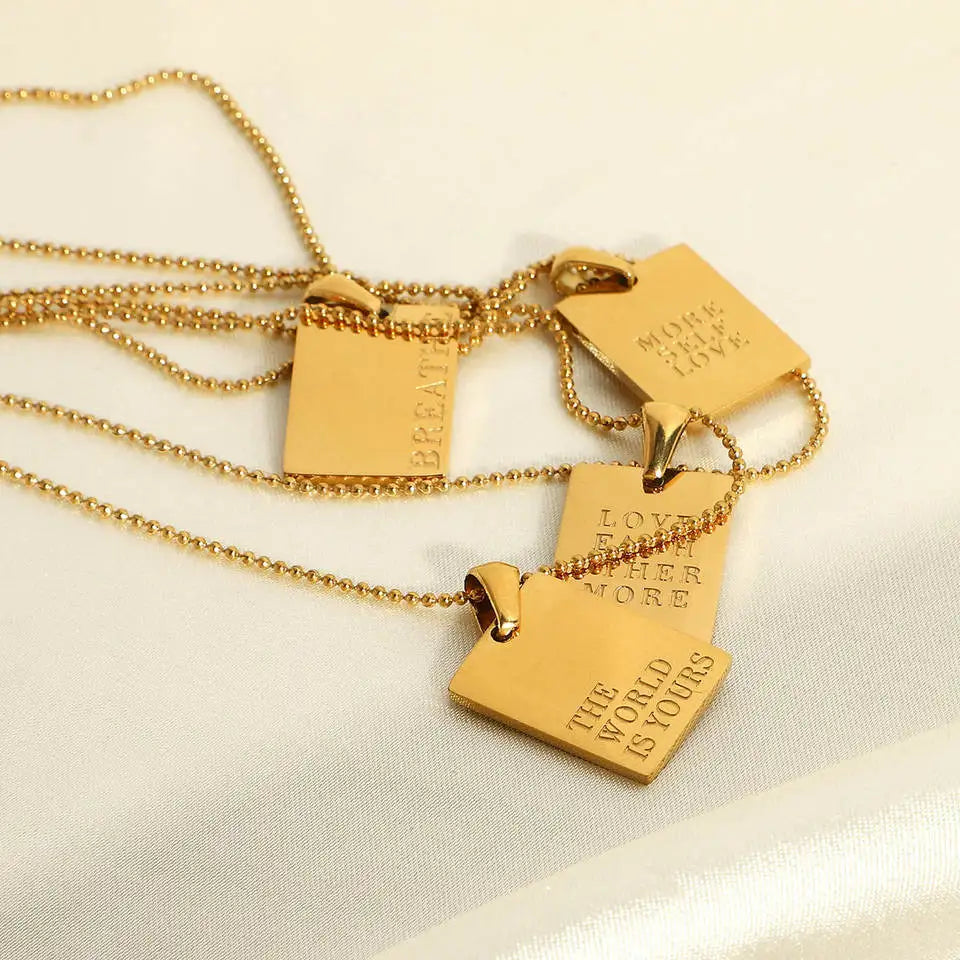 Golden Inspirational Square Pendant Necklace