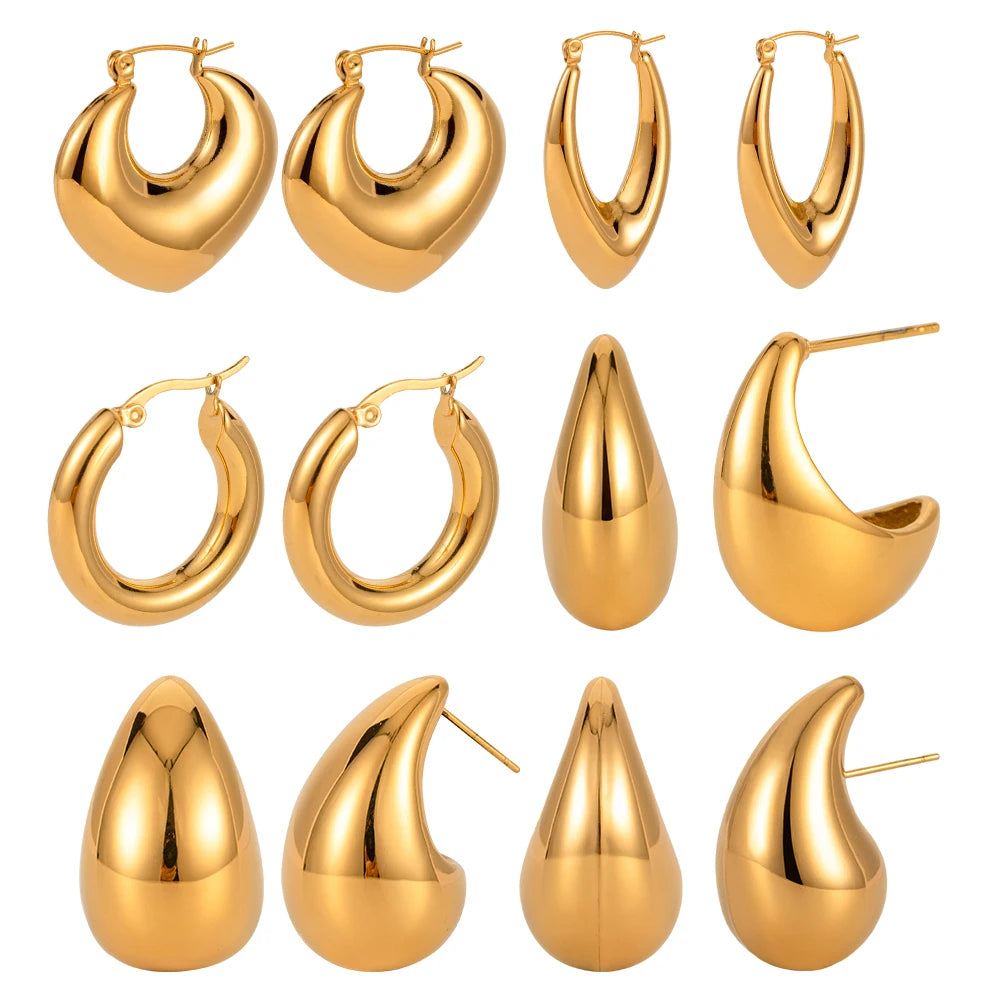 Golden Waterdrop Hoop Earrings