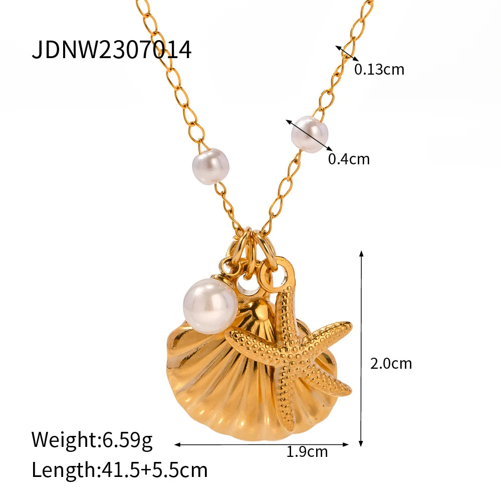 Golden Starfish Shell Pendant Necklace