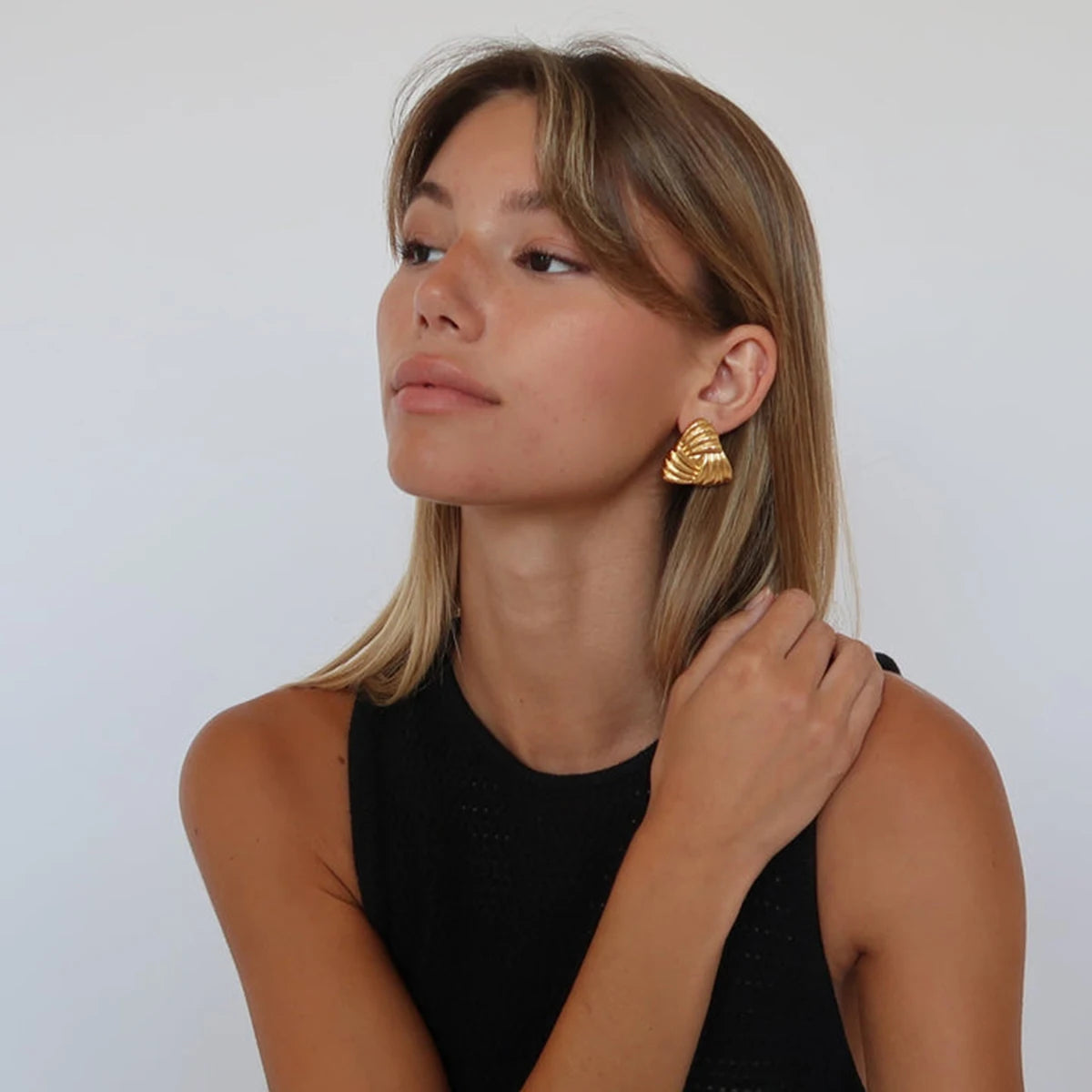 Golden Geometric Stud Earrings