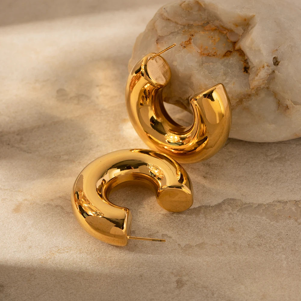 Golden Glow C-Shaped Stud Earrings