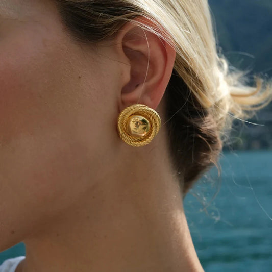 Golden Round Textured Stud Earrings