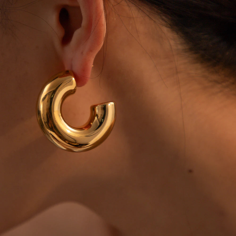 Golden Glow C-Shaped Stud Earrings